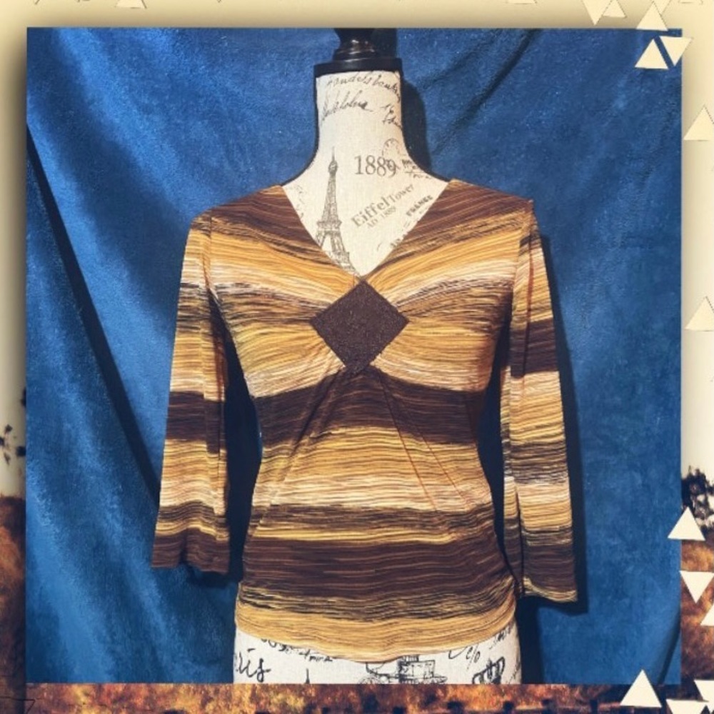 Vol. 1 Petite Medium 3/4 Brown Tri-Colored Blouse